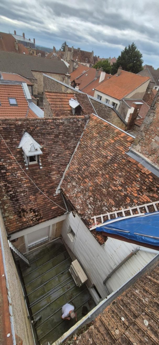 Couverture d'origine Langres Vue sur des toits en ardoise, avec un ciel nuageux et un espace extérieur en bas.
